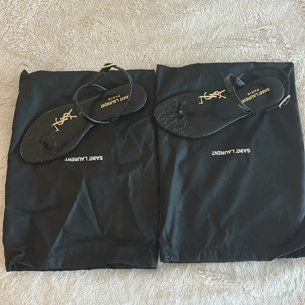 BNNW Saint Laurent Black Croc Cassandra Flats - Picture 4 of 7